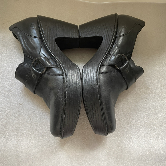Born Boots Women 9.5 Black Dollie Platform Clog Chunky Leather Ankle Booties Zip - Picture 6 of 14